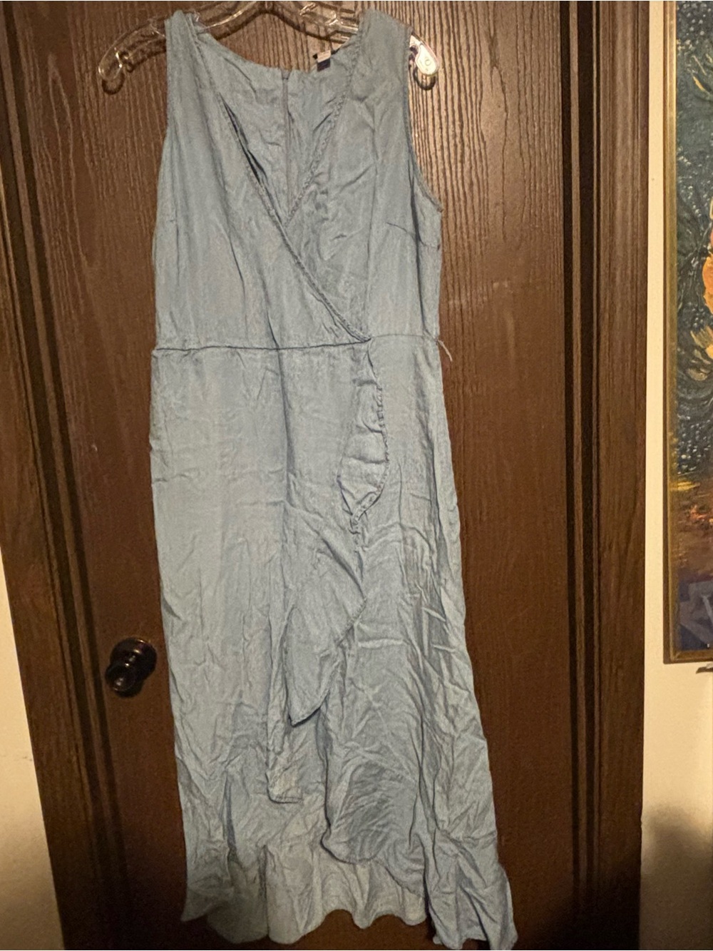 Sleeveless Light Blue Maxi Dress with Wrap-Style Bodice